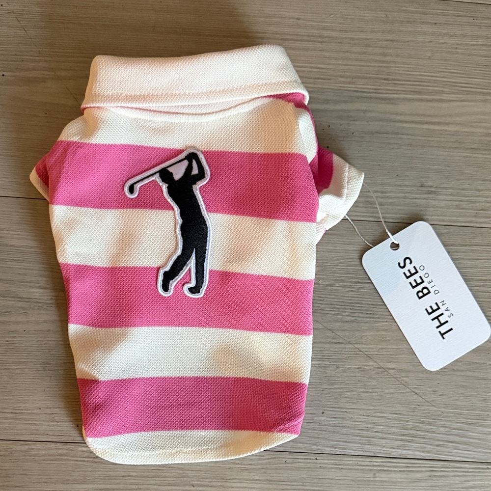 Golf Pink and White Striped Dog Polo Shirt
